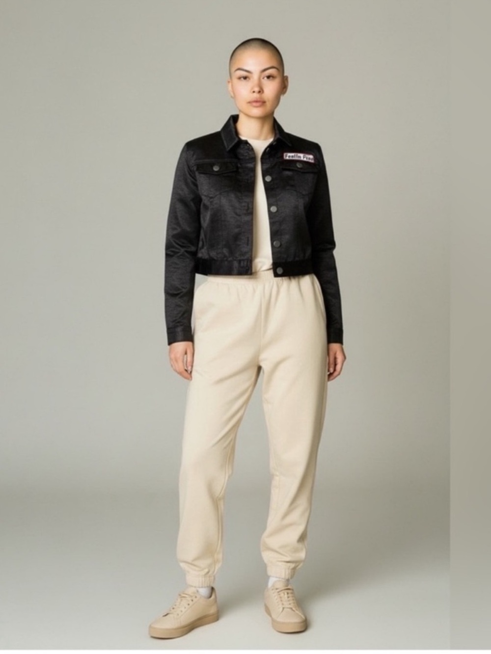 Urban outfitters Chic cropped black button front satin contemporary jacket small